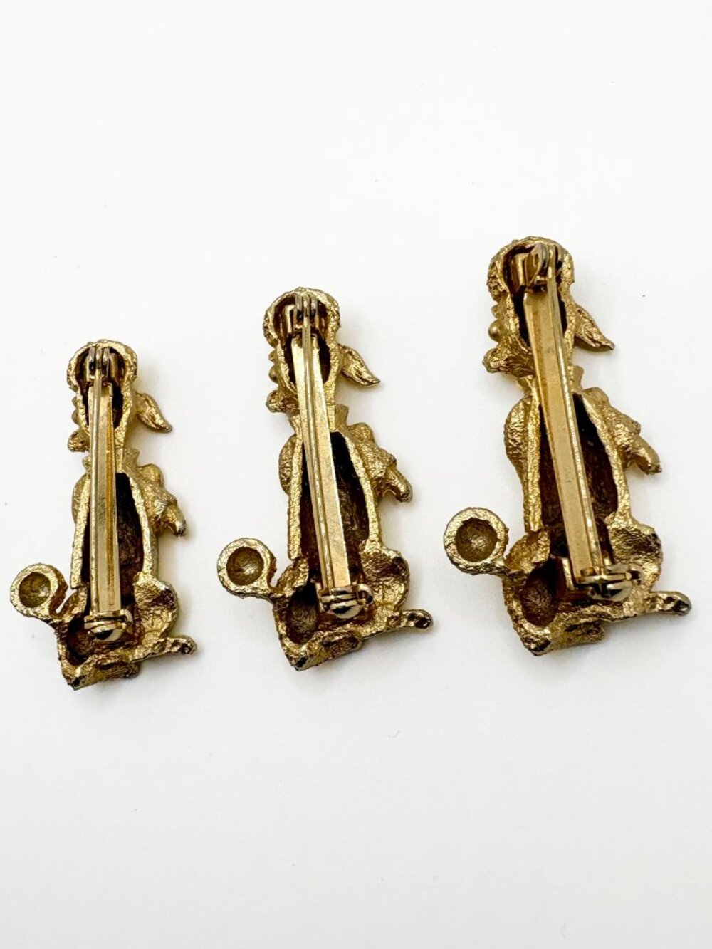 Vintage Poodle Brooch Set of 3 Gold Tone Dog Pins - Picture 2 of 3